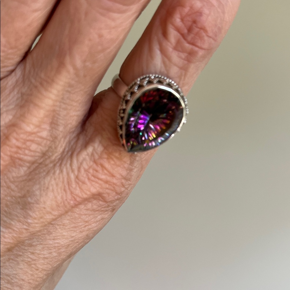 Mystic Topaz Teardrop Ring in Sterling Silver - Picture 4 of 6